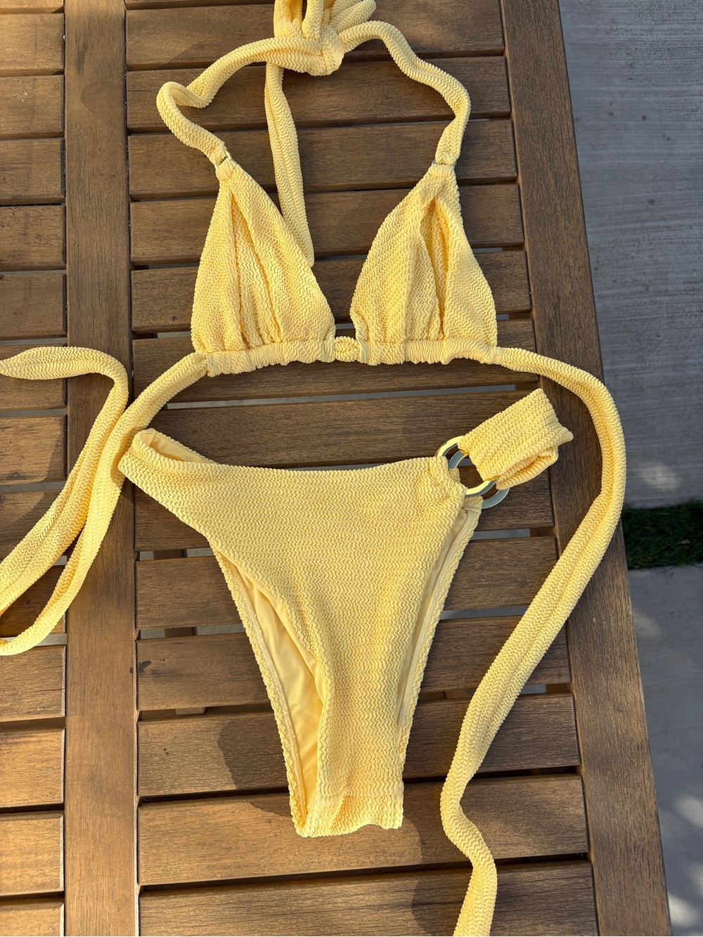 Monday Swimwear Crinkle Butter Yellow Bikini Set (Top VVV) (Bottom VV)